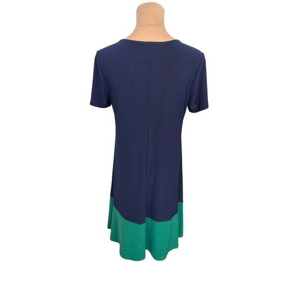 Nik and Nash Women’s Small Navy Green Colorblock A-Line Casual Dress Made in USA - Picture 2 of 3